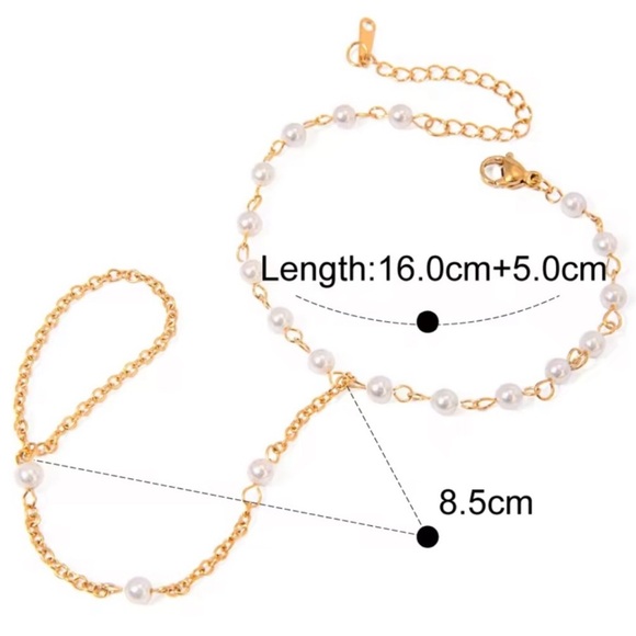 Anthropologie 18K Gold Stainless Steel Waterproof Pearl Finger Bracelet - Picture 5 of 7